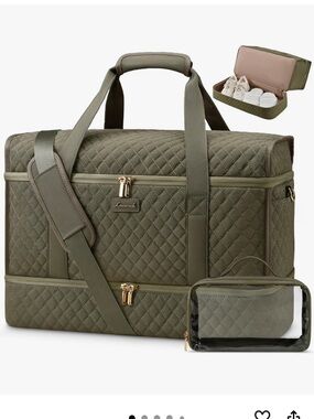 NWOT Lovevook Quilted Travel Duffel Weekender Bag in Olive